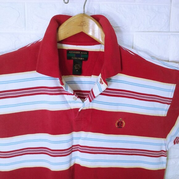 Vintage 80s Alexander Julian Colours Polo Rugby Top -M Bold Striped 1/4 Buttons - Picture 4 of 13